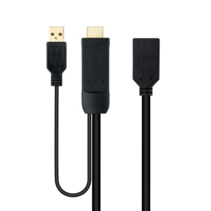 Nanocable Conversor HDMI a DisplayPort V1.2 - HDMI A Macho-DPort Hembra+USB-A - 20 cm - Color Negro
