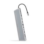 Nanocable HUB USB-C 11 en 1 - Conversor USB-C 3.1 a 3 x USB-A 3.0 + USB-C + USB-C 2 PD 100W + 2 x HDMI 4K60Hz + Displayport 4K60Hz + RJ45 + SD/TF + Audio - Aluminio - 18cm - Color Gris