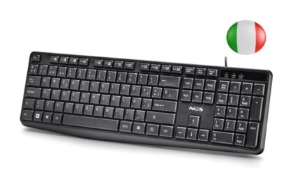 NGS Funky V4 Teclado USB - QWERTY Portugues - 12 Teclas Multimedia - Teclas de Membrana Silenciosas - Inclinacion Ajustable - Cable 1.5m - Color Negro