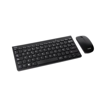 Tooq TQKMW-3101-B Pack de Teclado Inalambrico Compacto - Disposicion QWERTY ES + Raton Inalambrico 1600dpi - Slim - 4 Botones - Uso Ambidiestro - Color Negro