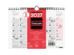 Finocam Neutro Calendario de Pared - Anual 2027 - Mes Vista - Formato S - 210x150mm - Espiral Doble - Papel de 120g/m2 - Espacio para Escribir - Color Rojo y Blanco