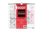 Finocam Neutro Calendario de Pared - Anual 2027 - Mes Vista - Formato M - 265x245mm - Espiral Doble - Papel de 120g/m2 - Espacio para Escribir - Color Rojo y Blanco