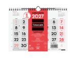 Finocam Neutro Calendario de Pared - Anual 2027 - Mes Vista - Formato S - 210x150mm - Espiral Doble - Papel de 120g/m2 - Numeros Grandes - Color Rojo y Blanco