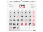 Finocam Neutro Calendario de Pared - Anual 2027 - Mes Vista - 300x300mm - Espiral Doble - Papel de 120g/m2 - Numeros Grandes - Color Rojo y Blanco - immagine 2