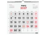 Finocam Neutro Calendario de Pared en Catalan - Anual 2027 - Mes Vista - 300x300mm - Espiral Doble - Papel de 120g/m2 - Numeros Grandes - Color Rojo y Blanco - immagine 2