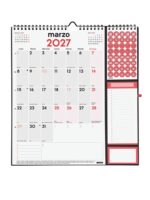 Finocam Neutro Calendario de Pared - Anual 2027 - Mes Vista - 300x340mm - Espiral Doble - Papel de 140g/m2 - Espacio para Escribir - Pegatinas Tematicas - Color Rojo y Blanco - immagine 2