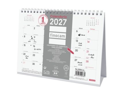 Finocam Trendy Chic Calendario de Sobremesa - Anual 2027 - Mes Vista - Formato S - 210x150mm - Espiral Doble - Papel de 120g/m2 - Espacio para Escribir - Color Blanco