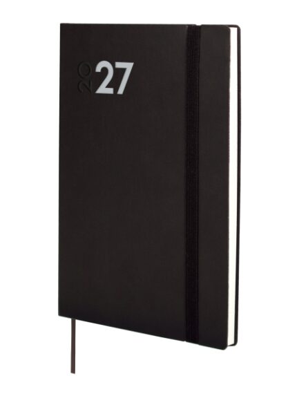 Finocam Dynamic Mara Agenda Profesional en Catalan - Anual 2027 - Semana Vista Horizontal - 140x204mm - Goma Elastica - Tapa Blanda de PU - Esquinas Microperforadas - Papel de 80g/m2 - Color Negro