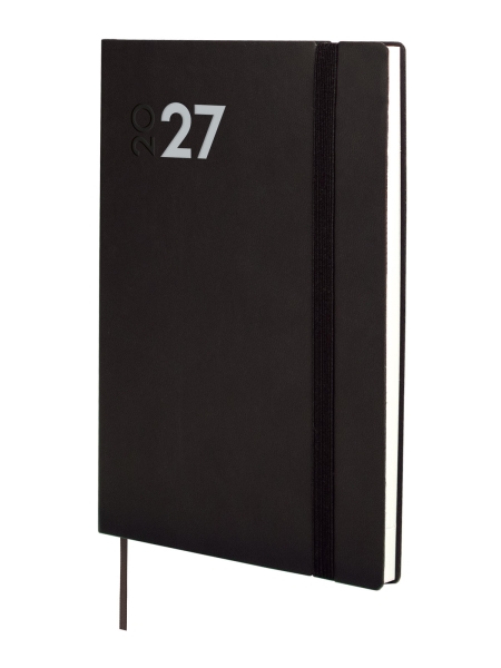 Finocam Dynamic Mara Agenda Profesional en Catalan - Anual 2027 - Semana Vista Horizontal - 140x204mm - Goma Elastica - Tapa Blanda de PU - Esquinas Microperforadas - Papel de 80g/m2 - Color Negro
