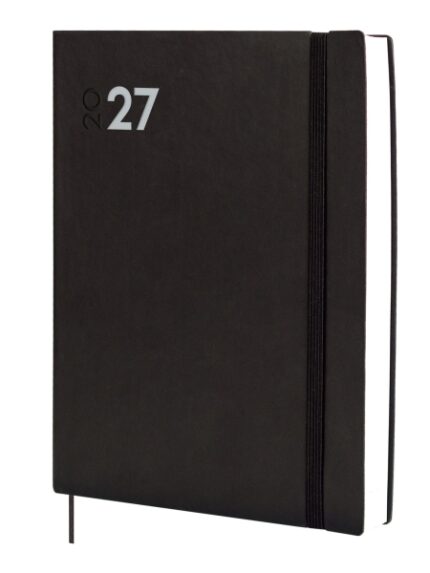 Finocam Dynamic Mara Agenda Profesional en Catalan - Anual 2027 - 1 Dia por Pagina - Formato Y12 - 210x270mm - Goma Elastica - Tapa Blanda de PU - Esquinas Microperforadas - Papel de 80g/m2 - Color Negro