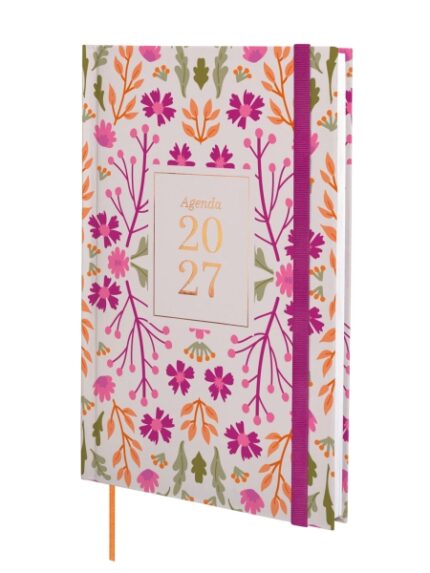 Finocam Dynamic Berlin Hojas Agenda Profesional - Anual 2027 - Semana Vista Vertical - 140x204mm - Goma Elastica - Tapa Dura Acolchada - Esquinas Microperforadas - Papel de 80g/m2 - Multicolor