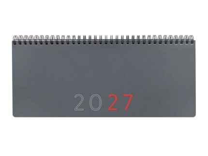 Finocam Planificador de Sobremesa Internacional - Anual 2027 - Semana Vista Vertical - 290x116mm - Espiral Doble - Tapa de Polipropileno - Esquinas Microperforadas - Papel de 80g/m2 - Color Gris