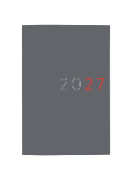 Finocam Planificador de Sobremesa Internacional - Anual 2027 - Mes Vista - Formato Y11 - 165x240mm - Tapa de Carton - Esquinas Microperforadas - Papel de 120g/m2 - Color Gris