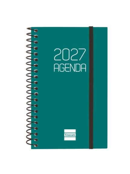 Finocam Espiral Basics Opaque Agenda - Anual 2027 - Semana Vista Horizontal - Formato E3 - 79x127mm - Espiral - Tapa de Polipropileno - Esquinas Microperforadas - Papel de 80g/m2 - Color Verde
