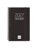Finocam Espiral Basics Opaque Agenda - Anual 2027 - Semana Vista Horizontal - Formato E3 - 79x127mm - Espiral - Tapa de Polipropileno - Esquinas Microperforadas - Papel de 80g/m2 - Color Negro
