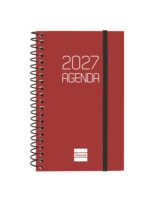 Finocam Espiral Basics Opaque Agenda - Anual 2027 - Semana Vista Horizontal - Formato E3 - 79x127mm - Espiral - Tapa de Polipropileno - Esquinas Microperforadas - Papel de 80g/m2 - Color Burdeos