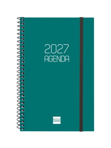 Finocam Espiral Basics Opaque Agenda - Anual 2027 - Semana Vista Horizontal - Formato E5 - 117x181mm - Espiral - Tapa de Polipropileno - Esquinas Microperforadas - Papel de 80g/m2 - Color Verde