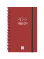 Finocam Espiral Basics Opaque Agenda - Anual 2027 - Semana Vista Horizontal - Formato E5 - 117x181mm - Espiral - Tapa de Polipropileno - Esquinas Microperforadas - Papel de 80g/m2 - Color Burdeos