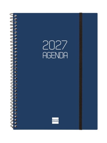 Finocam Espiral Basics Opaque Agenda - Anual 2027 - Semana Vista Horizontal - Formato E10 - 155x212mm - Espiral - Tapa de Polipropileno - Esquinas Microperforadas - Papel de 80g/m2 - Color Azul