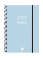 Finocam Espiral Basics Opaque Agenda - Anual 2027 - Semana Vista Horizontal - Formato E10 - 155x212mm - Espiral - Tapa de Polipropileno - Esquinas Microperforadas - Papel de 80g/m2 - Color Celeste