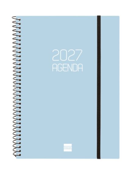 Finocam Espiral Basics Opaque Agenda - Anual 2027 - Semana Vista Horizontal - Formato E10 - 155x212mm - Espiral - Tapa de Polipropileno - Esquinas Microperforadas - Papel de 80g/m2 - Color Celeste