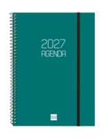 Finocam Espiral Basics Opaque Agenda - Anual 2027 - Semana Vista Horizontal - Formato E10 - 155x212mm - Espiral - Tapa de Polipropileno - Esquinas Microperforadas - Papel de 80g/m2 - Color Verde
