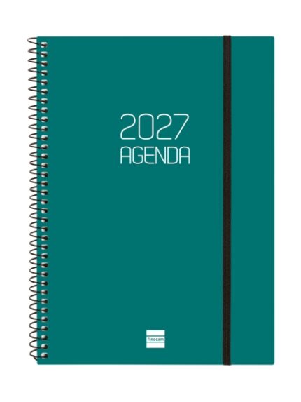 Finocam Espiral Basics Opaque Agenda - Anual 2027 - Semana Vista Horizontal - Formato E10 - 155x212mm - Espiral - Tapa de Polipropileno - Esquinas Microperforadas - Papel de 80g/m2 - Color Verde