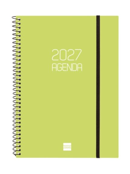 Finocam Espiral Basics Opaque Agenda - Anual 2027 - Semana Vista Horizontal - Formato E10 - 155x212mm - Espiral - Tapa de Polipropileno - Esquinas Microperforadas - Papel de 80g/m2 - Color Lima