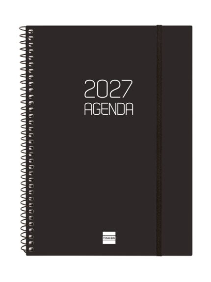 Finocam Espiral Basics Opaque Agenda - Anual 2027 - Semana Vista Horizontal - Formato E10 - 155x212mm - Espiral - Tapa de Polipropileno - Esquinas Microperforadas - Papel de 80g/m2 - Color Negro