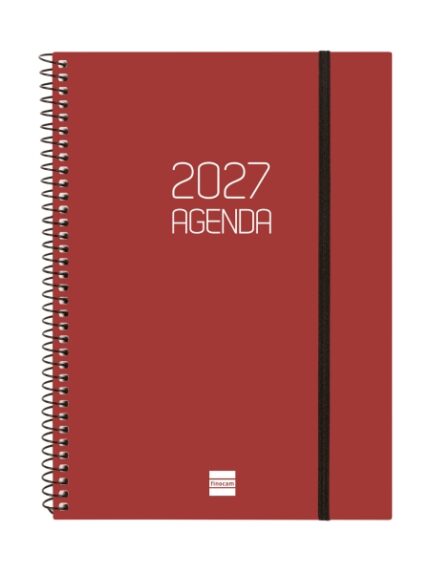 Finocam Espiral Basics Opaque Agenda - Anual 2027 - Semana Vista Horizontal - Formato E10 - 155x212mm - Espiral - Tapa de Polipropileno - Esquinas Microperforadas - Papel de 80g/m2 - Color Burdeos