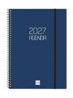 Finocam Espiral Basics Opaque Agenda - Anual 2027 - Semana Vista Vertical - Formato E10 - 155x212mm - Espiral - Tapa de Polipropileno - Esquinas Microperforadas - Papel de 80g/m2 - Color Azul