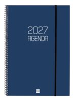 Finocam Espiral Basics Opaque Agenda - Anual 2027 - Semana Vista Horizontal - Formato E40 - 210x297mm - Espiral - Tapa de Polipropileno - Esquinas Microperforadas - Papel de 80g/m2 - Color Azul