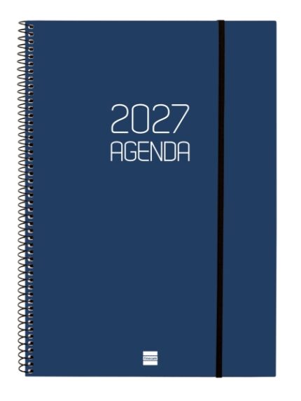 Finocam Espiral Basics Opaque Agenda - Anual 2027 - Semana Vista Horizontal - Formato E40 - 210x297mm - Espiral - Tapa de Polipropileno - Esquinas Microperforadas - Papel de 80g/m2 - Color Azul