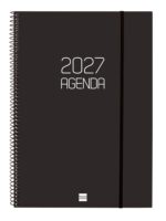Finocam Espiral Basics Opaque Agenda - Anual 2027 - Semana Vista Horizontal - Formato E40 - 210x297mm - Espiral - Tapa de Polipropileno - Esquinas Microperforadas - Papel de 80g/m2 - Color Negro