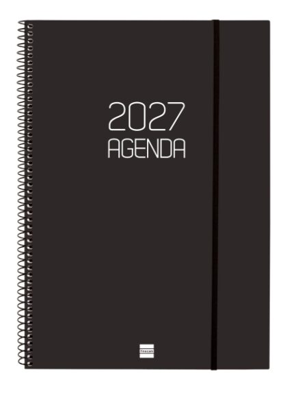 Finocam Espiral Basics Opaque Agenda Profesional - Anual 2027 - Semana Vista Vertical - Formato E40 - 210x297mm - Espiral - Tapa de Polipropileno - Esquinas Microperforadas - Papel de 80g/m2 - Color Negro