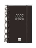 Finocam Espiral Basics Opaque Agenda - Anual 2027 - 1 Dia por Pagina - Formato E5 - 117x181mm - Espiral - Tapa de Polipropileno - Esquinas Microperforadas - Papel de 70g/m2 - Color Negro