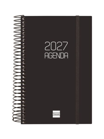 Finocam Espiral Basics Opaque Agenda - Anual 2027 - 1 Dia por Pagina - Formato E5 - 117x181mm - Espiral - Tapa de Polipropileno - Esquinas Microperforadas - Papel de 70g/m2 - Color Negro