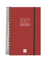Finocam Espiral Basics Opaque Agenda - Anual 2027 - 1 Dia por Pagina - Formato E5 - 117x181mm - Espiral - Tapa de Polipropileno - Esquinas Microperforadas - Papel de 70g/m2 - Color Burdeos