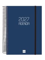 Finocam Espiral Basics Opaque Agenda - Anual 2027 - 1 Dia por Pagina - Formato E10 - 155x212mm - Espiral - Tapa de Polipropileno - Esquinas Microperforadas - Papel de 70g/m2 - Color Azul