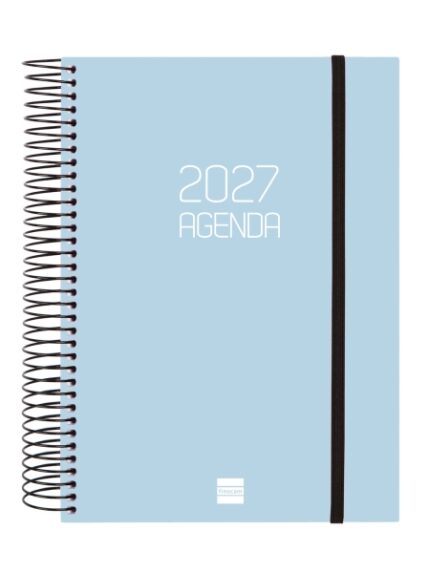 Finocam Espiral Basics Opaque Agenda - Anual 2027 - 1 Dia por Pagina - Formato E10 - 155x212mm - Espiral - Tapa de Polipropileno - Esquinas Microperforadas - Papel de 70g/m2 - Color Celeste