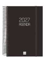 Finocam Espiral Basics Opaque Agenda - Anual 2027 - 1 Dia por Pagina - Formato E10 - 155x212mm - Espiral - Tapa de Polipropileno - Esquinas Microperforadas - Papel de 70g/m2 - Color Negro