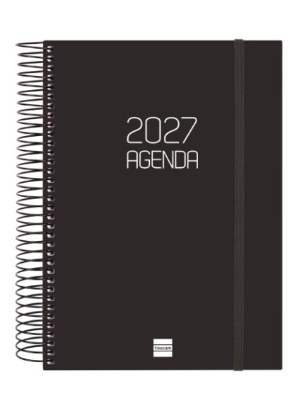 Finocam Espiral Basics Opaque Agenda - Anual 2027 - 1 Dia por Pagina - Formato E10 - 155x212mm - Espiral - Tapa de Polipropileno - Esquinas Microperforadas - Papel de 70g/m2 - Color Negro