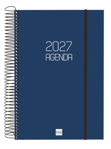 Finocam Espiral Basics Opaque Agenda - Anual 2027 - 1 Dia por Pagina - Formato E11 - 165x242mm - Espiral - Tapa de Polipropileno - Esquinas Microperforadas - Papel de 70g/m2 - Color Azul
