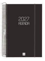 Finocam Espiral Basics Opaque Agenda - Anual 2027 - 1 Dia por Pagina - Formato E11 - 165x242mm - Espiral - Tapa de Polipropileno - Esquinas Microperforadas - Papel de 70g/m2 - Color Negro