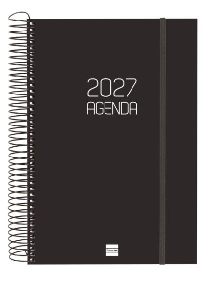 Finocam Espiral Basics Opaque Agenda - Anual 2027 - 1 Dia por Pagina - Formato E11 - 165x242mm - Espiral - Tapa de Polipropileno - Esquinas Microperforadas - Papel de 70g/m2 - Color Negro