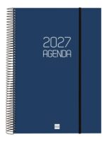 Finocam Espiral Basics Opaque Agenda - Anual 2027 - 1 Dia por Pagina - Formato E40 - 210x297mm - Espiral - Tapa de Polipropileno - Esquinas Microperforadas - Papel de 70g/m2 - Color Azul