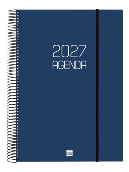 Finocam Espiral Basics Opaque Agenda - Anual 2027 - 1 Dia por Pagina - Formato E40 - 210x297mm - Espiral - Tapa de Polipropileno - Esquinas Microperforadas - Papel de 70g/m2 - Color Azul
