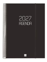 Finocam Espiral Basics Opaque Agenda - Anual 2027 - 1 Dia por Pagina - Formato E40 - 210x297mm - Espiral - Tapa de Polipropileno - Esquinas Microperforadas - Papel de 70g/m2 - Color Negro
