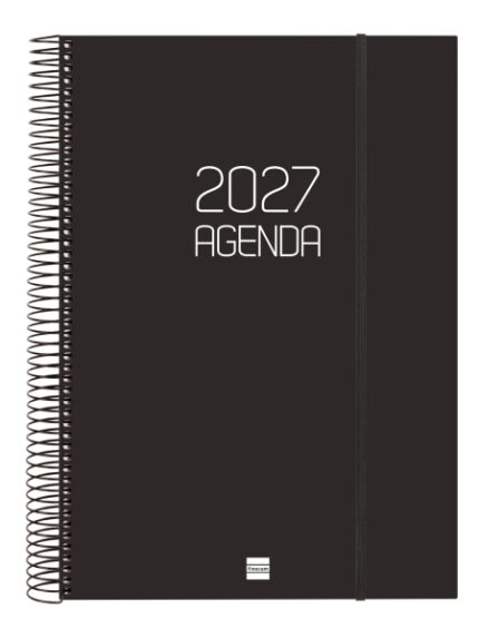 Finocam Espiral Basics Opaque Agenda - Anual 2027 - 1 Dia por Pagina - Formato E40 - 210x297mm - Espiral - Tapa de Polipropileno - Esquinas Microperforadas - Papel de 70g/m2 - Color Negro