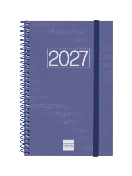 Finocam Espiral Basics Year Agenda - Anual 2027 - Semana Vista Horizontal - Formato E5 - 117x181mm - Espiral - Tapa de Polipropileno - Esquinas Microperforadas - Papel de 80g/m2 - Color Azul